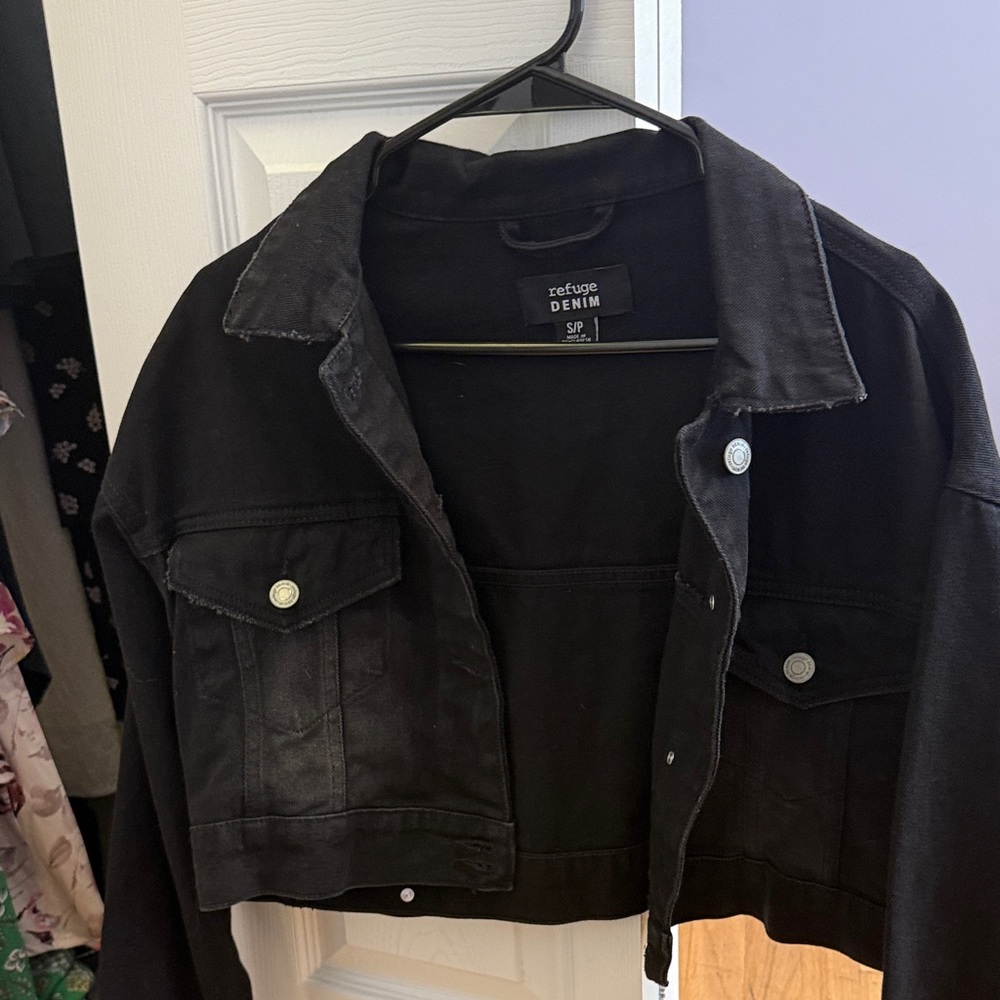 Refuge Black Cropped Denim Jacket